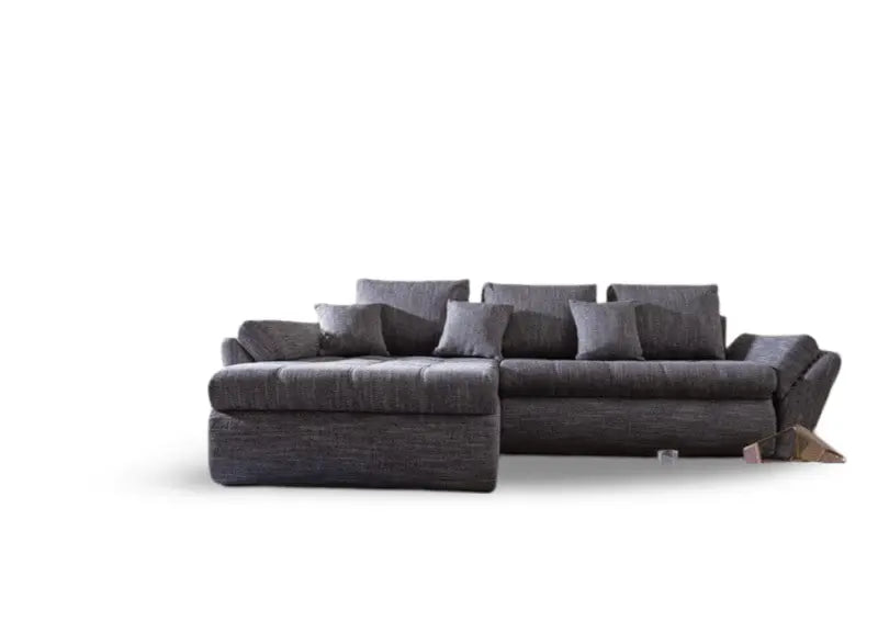 Colțar extensibil dumonde cu ladă de depozitare si sezut confortabil din spuma high-density, Loana Magma Grey 270x185 cm
