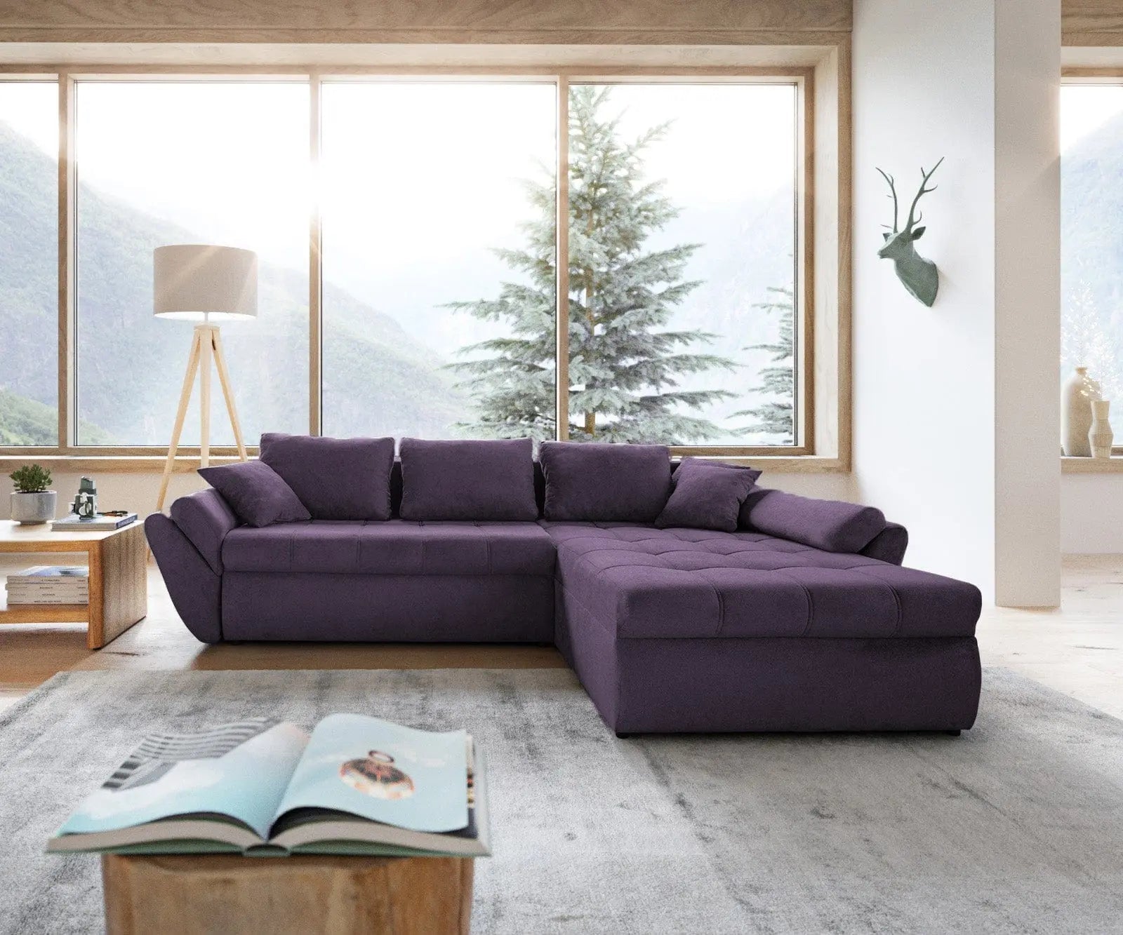 Colțar extensibil dumonde cu ladă de depozitare si sezut confortabil din spuma high-density, Loana Enjoy Lila II 270x185 cm
