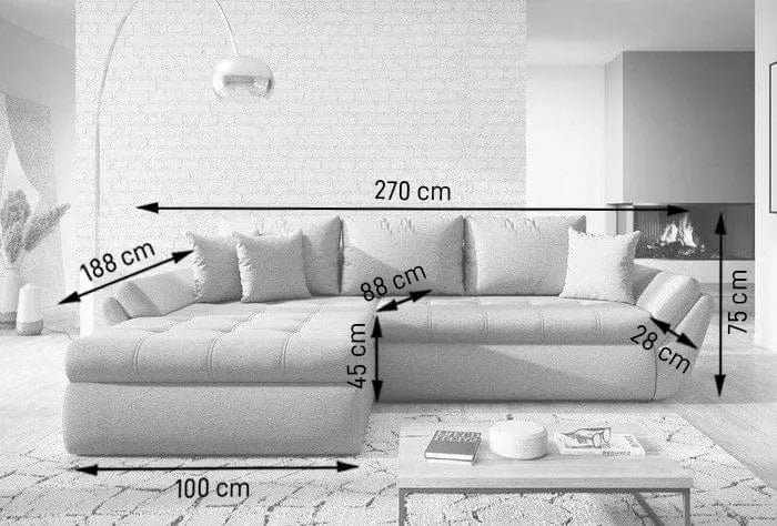 Colțar extensibil dumonde cu ladă de depozitare si sezut confortabil din spuma high-density, Loana Enjoy Blue 270x185 cm