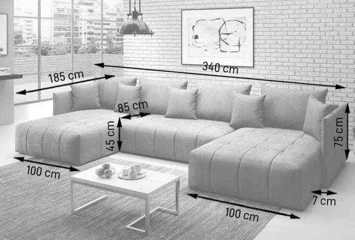 Colțar extensibil dumonde cu ladă de depozitare si sezut confortabil din spuma high-density, Malta U Royal Pink 340x185 cm