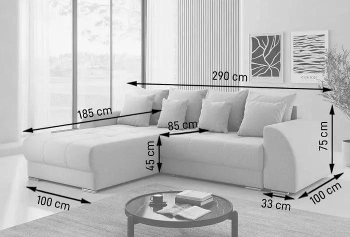 Colțar extensibil dumonde cu ladă de depozitare si sezut confortabil din spuma high-density, Verona Enjoy Silver 290x185 cm