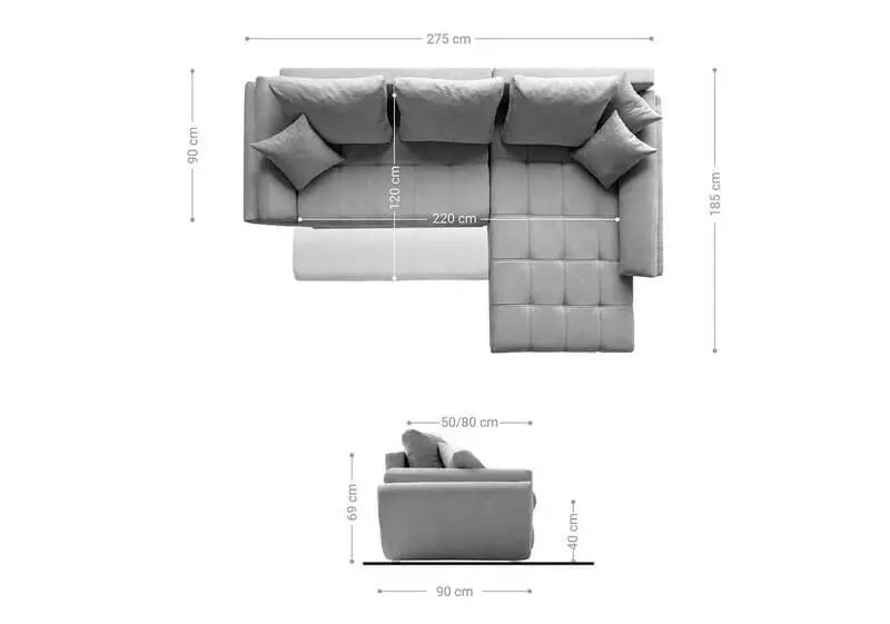 Colțar extensibil dumonde cu ladă de depozitare si sezut confortabil din spuma high-density, Loana Enjoy Lila 270x185 cm