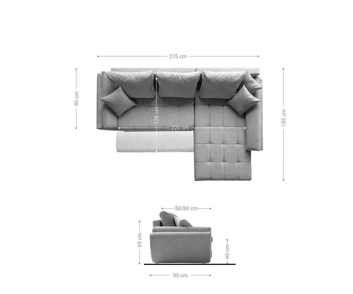 Colțar extensibil dumonde ladă de depozitare si sezut confortabil din spuma high-density, Loana Enjoy Orange 270x185 cm