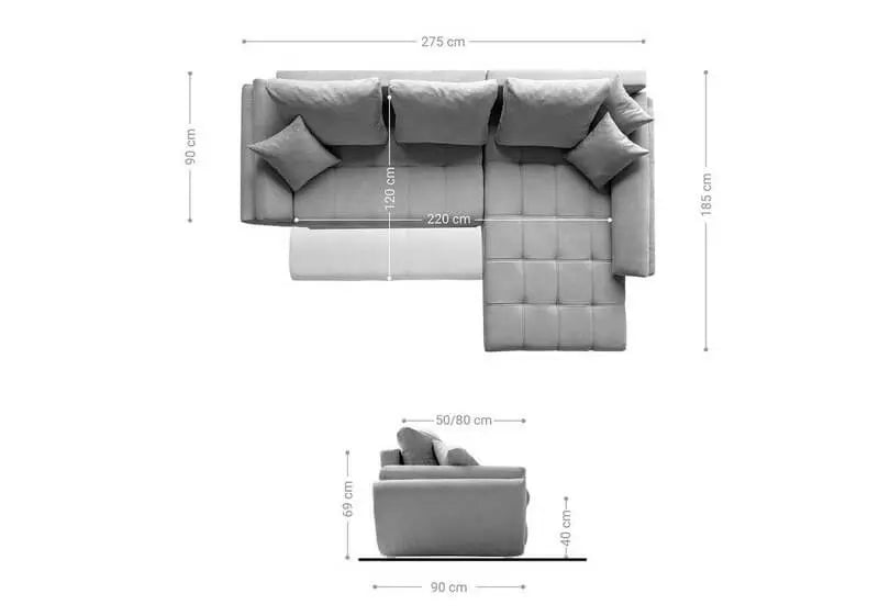 Colțar extensibil dumonde cu ladă de depozitare si sezut confortabil din spuma high-density, Loana Enjoy Kaki II 270x185 cm