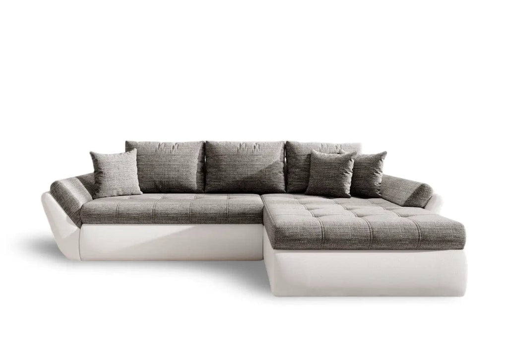 Colțar extensibil dumonde cu ladă de depozitare si sezut confortabil din spuma high-density, Loana Magma White 275x185 cm