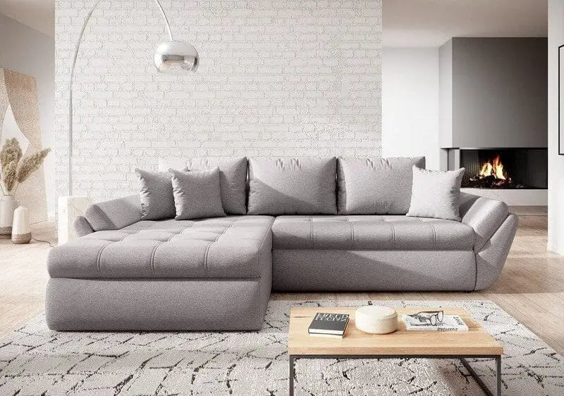 Colțar extensibil dumonde cu ladă de depozitare si sezut confortabil din spuma high-density, Loana Enjoy Grey 270x185 cm