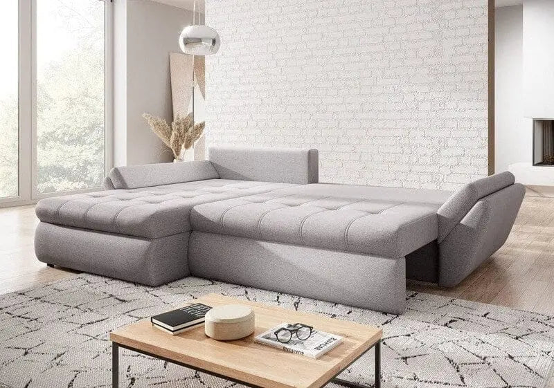 Colțar extensibil dumonde cu ladă de depozitare si sezut confortabil din spuma high-density, Loana Enjoy Grey 270x185 cm