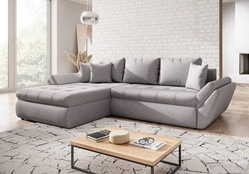 Colțar extensibil dumonde cu ladă de depozitare si sezut confortabil din spuma high-density, Loana Enjoy Grey 270x185 cm