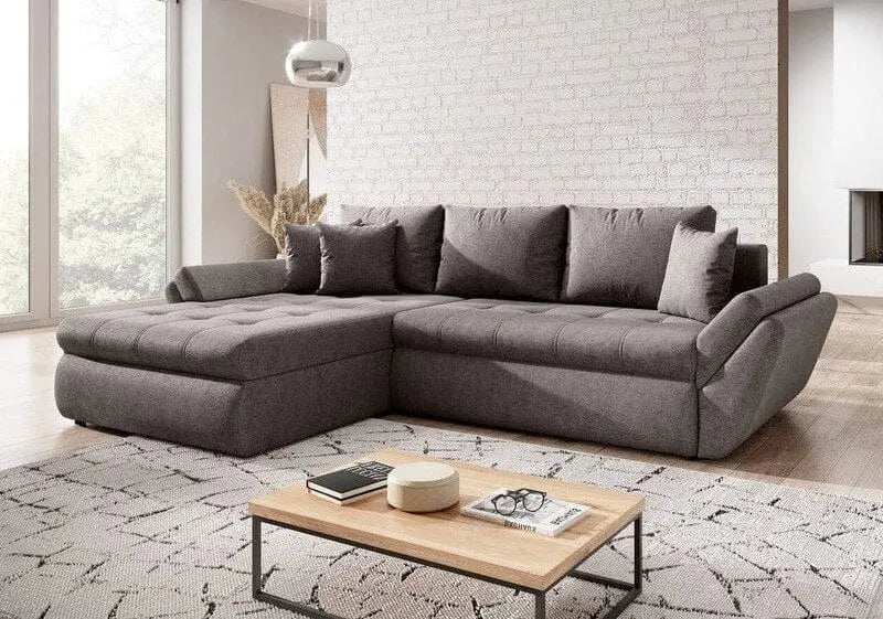 Colțar extensibil dumonde cu ladă de depozitare si sezut confortabil din spuma high-density, Loana Enjoy Kaki II 270x185 cm