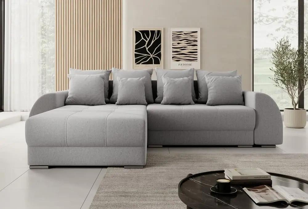 Colțar extensibil dumonde cu ladă de depozitare si sezut confortabil din spuma high-density, Verona Enjoy Silver 290x185 cm