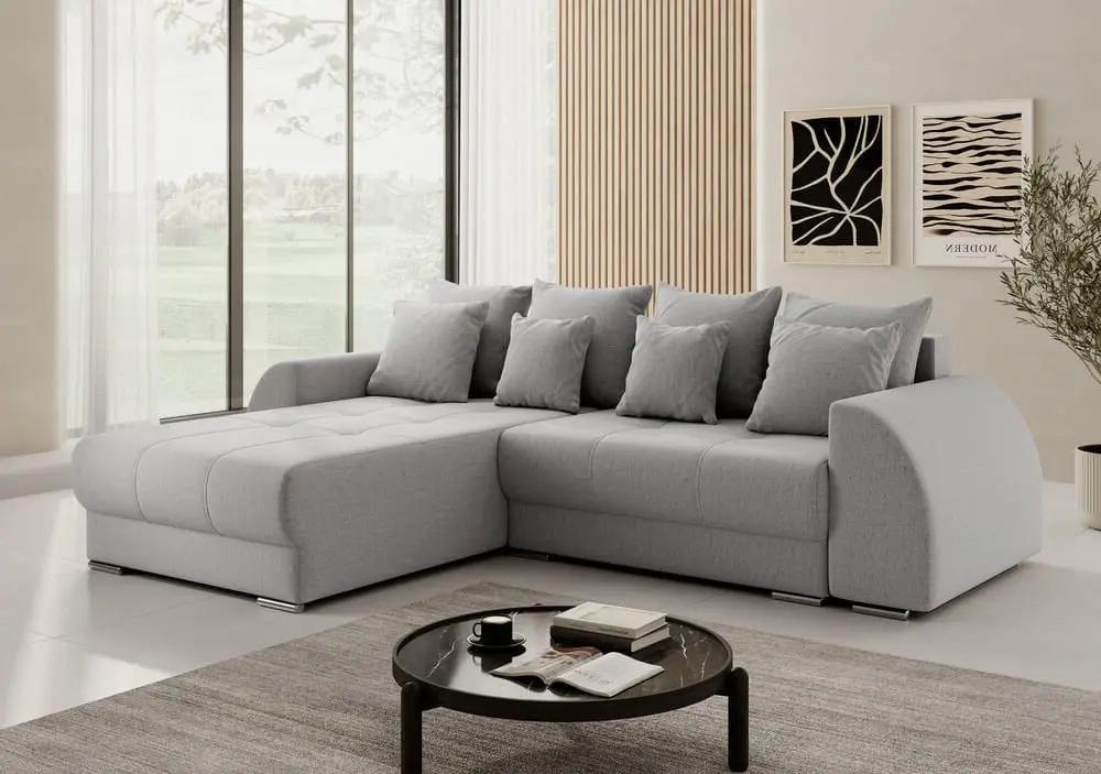 Colțar extensibil dumonde cu ladă de depozitare si sezut confortabil din spuma high-density, Verona Enjoy Silver 290x185 cm