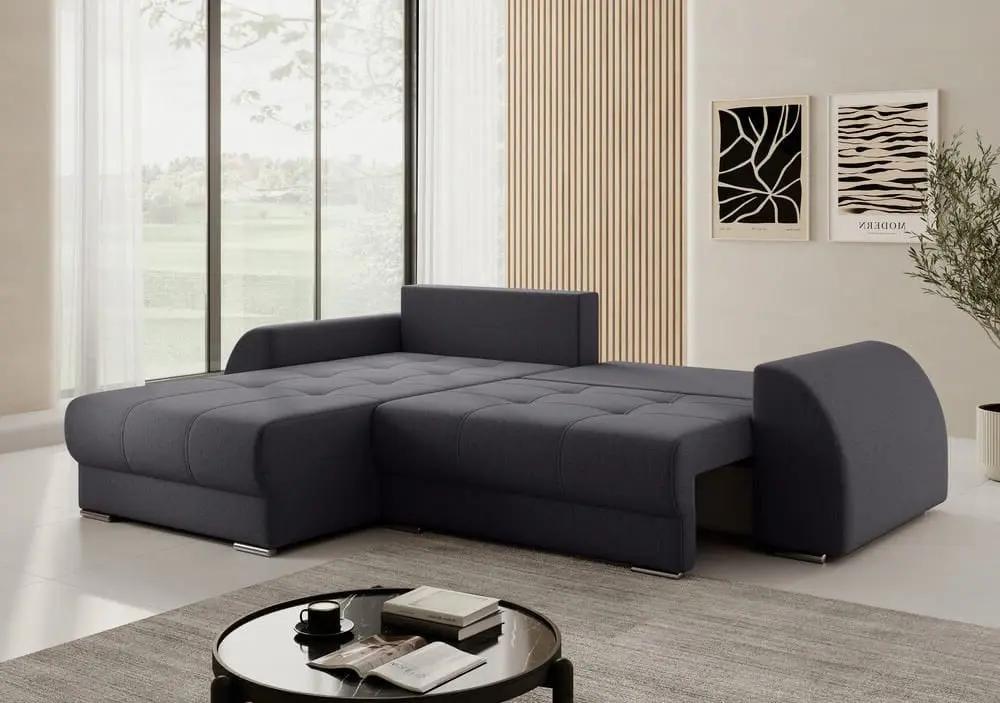 Colțar extensibil dumonde cu ladă de depozitare si sezut confortabil din spuma high-density, Verona Enjoy Grafit 290x185 cm