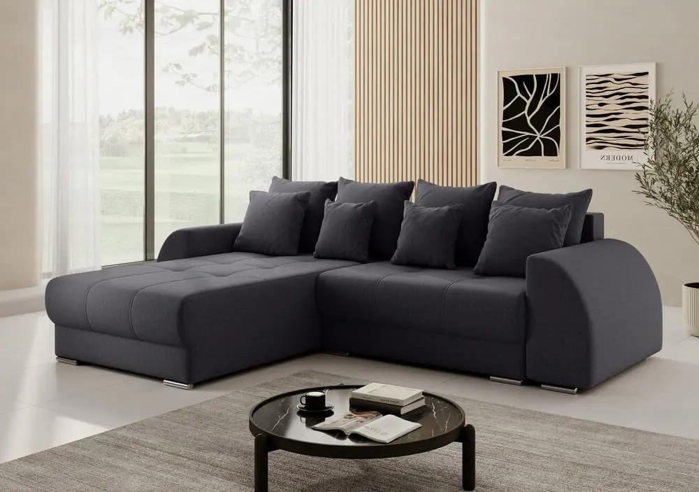 Colțar extensibil dumonde cu ladă de depozitare si sezut confortabil din spuma high-density, Verona Enjoy Grafit 290x185 cm
