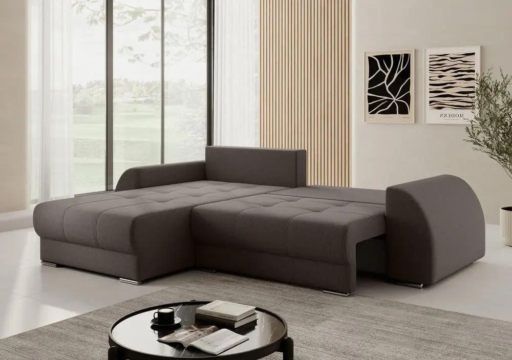 Colțar extensibil dumonde cu ladă de depozitare si sezut confortabil din spuma high-density, Verona Enjoy Kaki 290x185 cm