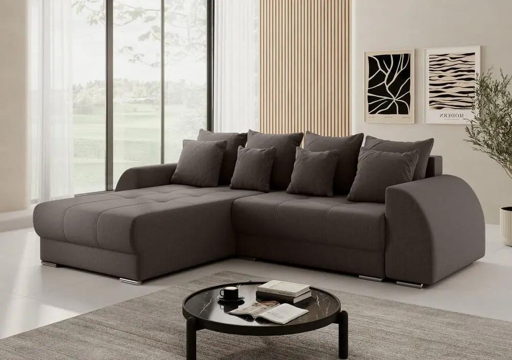 Colțar extensibil dumonde cu ladă de depozitare si sezut confortabil din spuma high-density, Verona Enjoy Kaki 290x185 cm