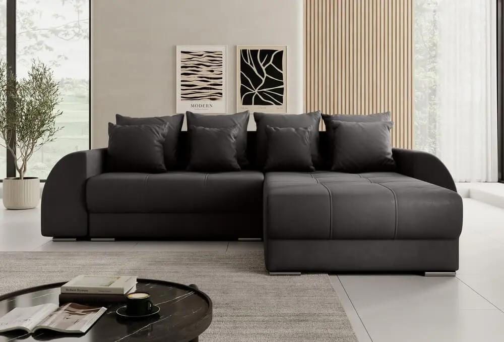 Colțar extensibil dumonde cu ladă de depozitare si sezut confortabil din spuma high-density, Verona Antracit II 290x185 cm