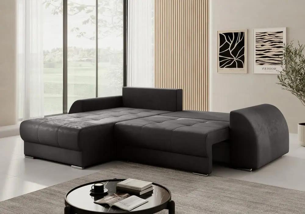 Colțar extensibil dumonde cu ladă de depozitare si sezut confortabil din spuma high-density, Verona Antracit 290x185 cm