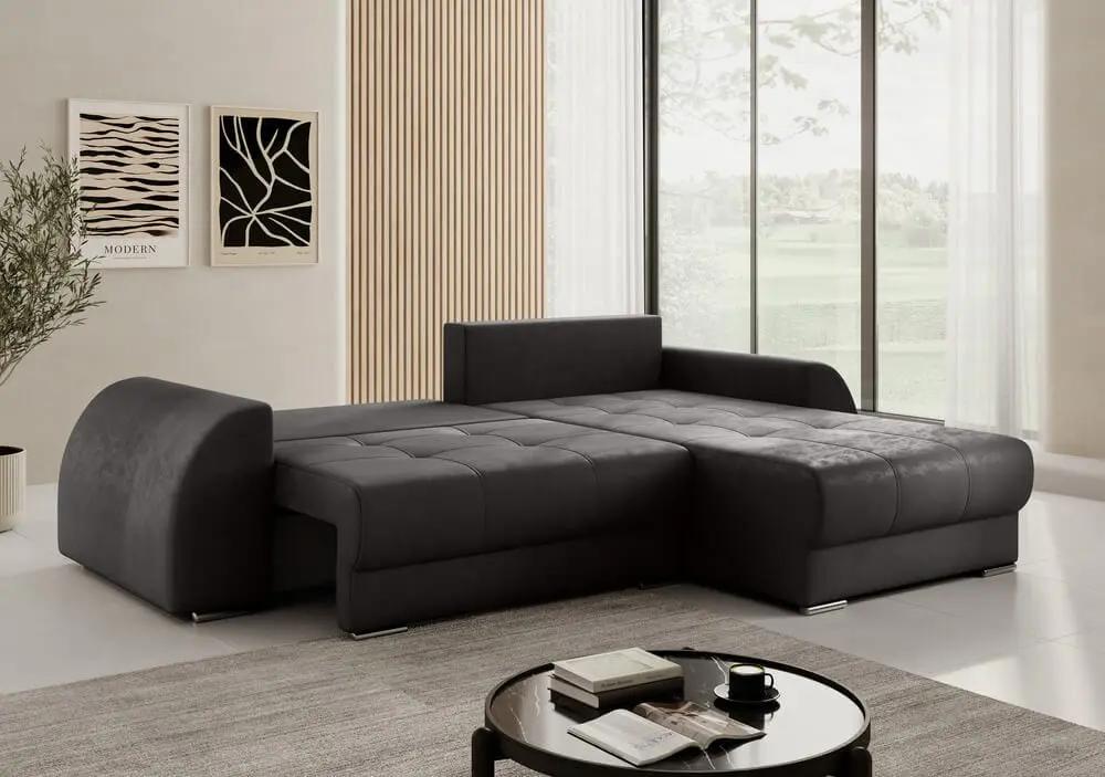 Colțar extensibil dumonde cu ladă de depozitare si sezut confortabil din spuma high-density, Verona Antracit II 290x185 cm