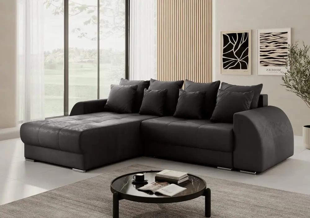 Colțar extensibil dumonde cu ladă de depozitare si sezut confortabil din spuma high-density, Verona Antracit 290x185 cm