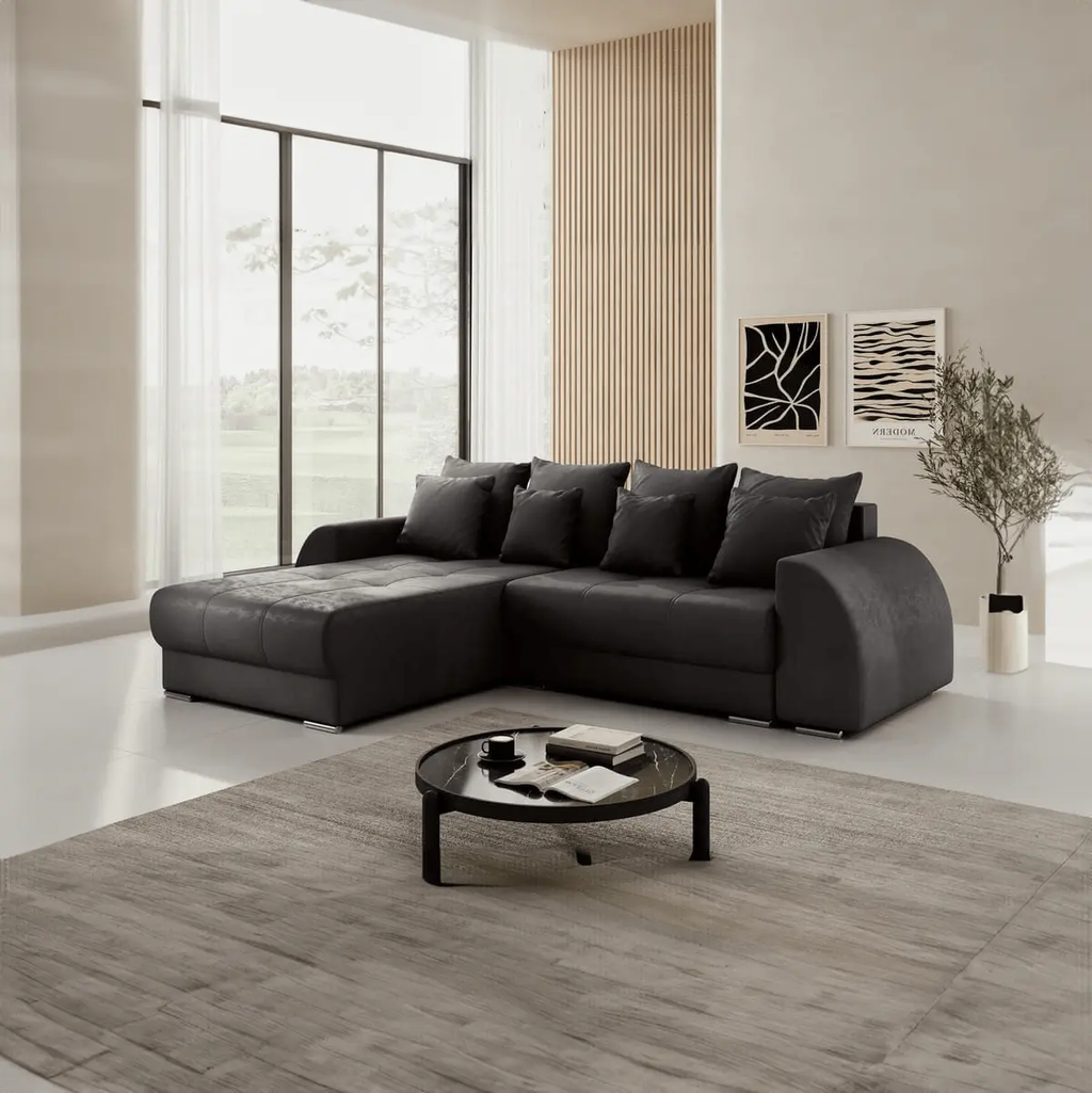Colțar extensibil dumonde cu ladă de depozitare si sezut confortabil din spuma high-density, Verona Antracit 290x185 cm