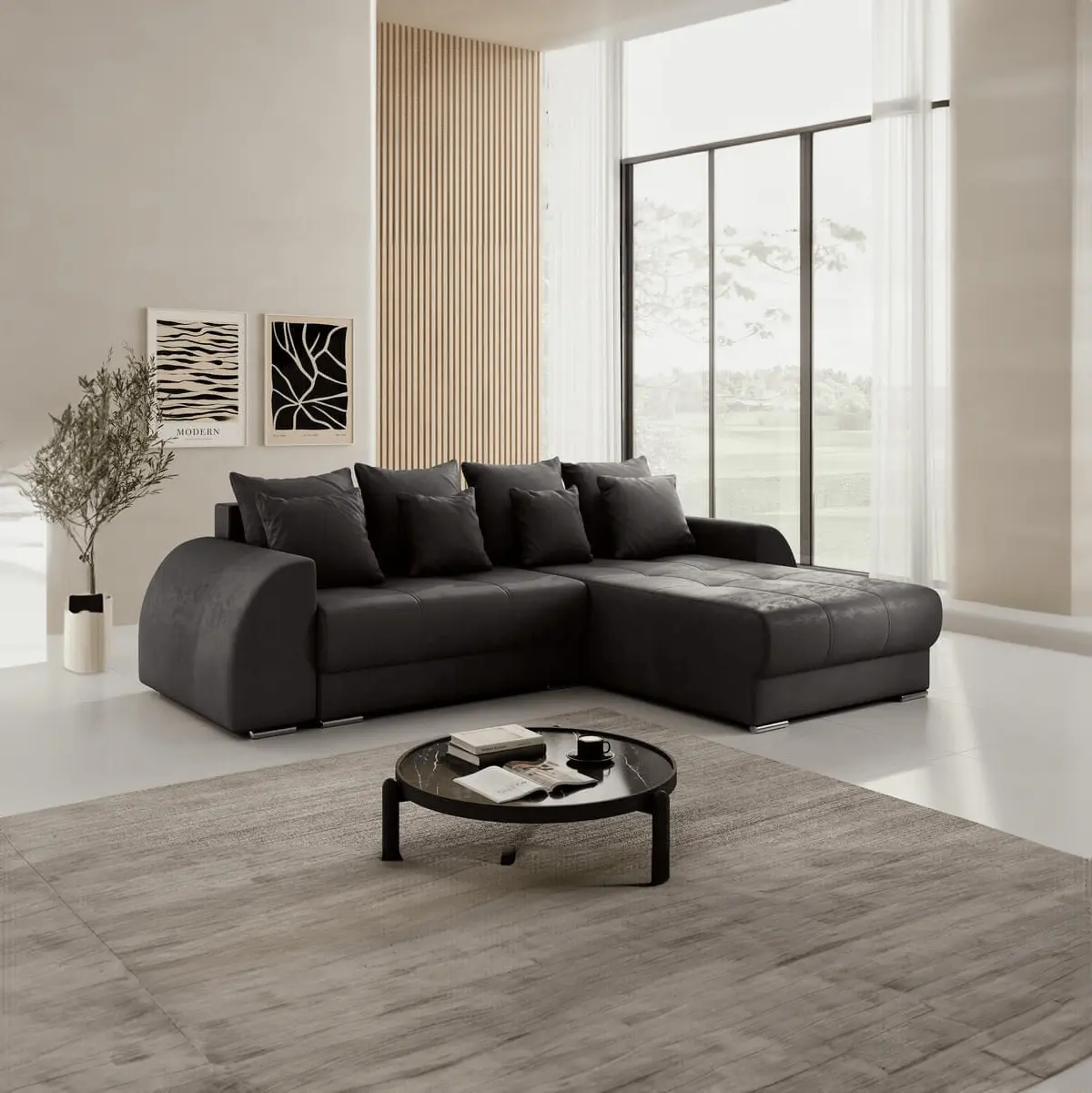 Colțar extensibil dumonde cu ladă de depozitare si sezut confortabil din spuma high-density, Verona Antracit II 290x185 cm