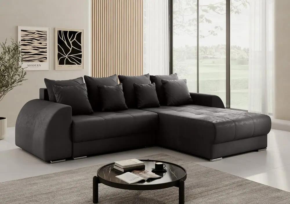 Colțar extensibil dumonde cu ladă de depozitare si sezut confortabil din spuma high-density, Verona Antracit II 290x185 cm