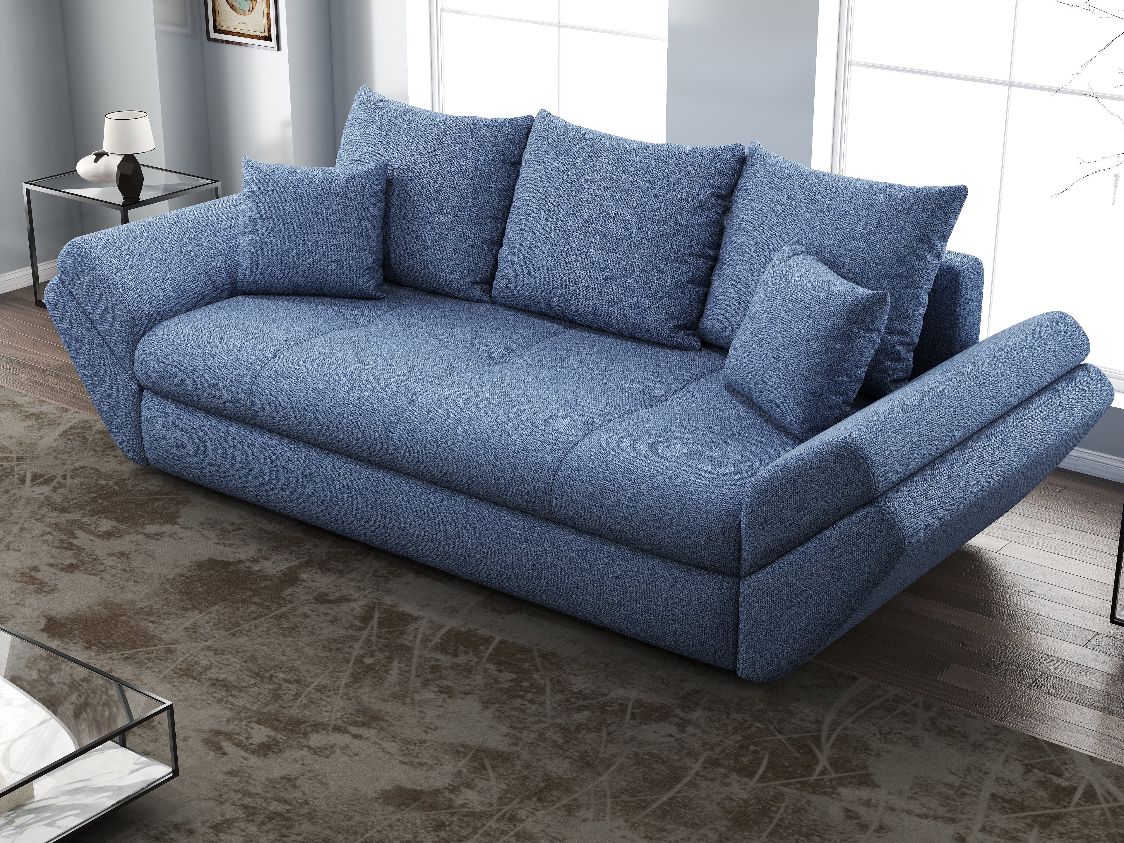 Canapea extensibilă dumonde cu ladă de depozitare si sezut confortabil din spuma high-density, Loana Enjoy Blue 250x100 cm
