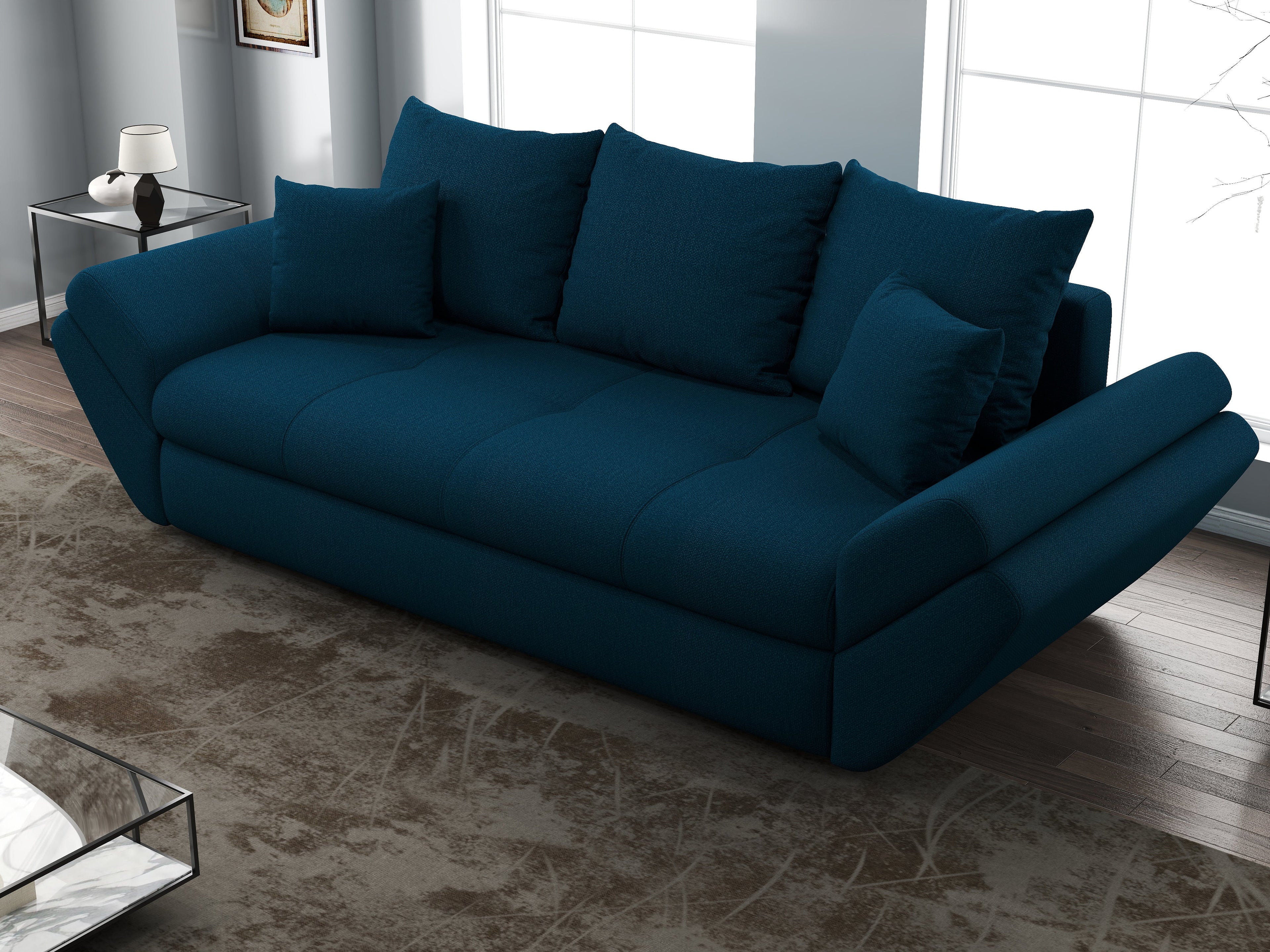 Canapea extensibilă dumonde cu ladă de depozitare si sezut confortabil din spuma high-density, Loana Enjoy Petrol 250x100 cm