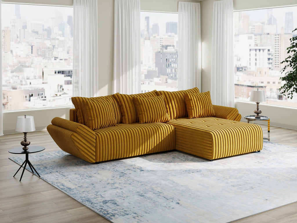 Colțar extensibil dumonde cu ladă de depozitare si sezut confortabil din spuma high-density, Berlin Ambience Mustar 280x185 cm II