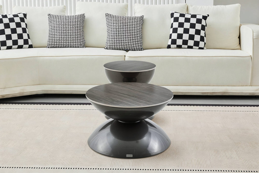 Set 2 mese dumonde cu picioare metalice si blat ceramic si blat lemn Onyx 70x70 cm