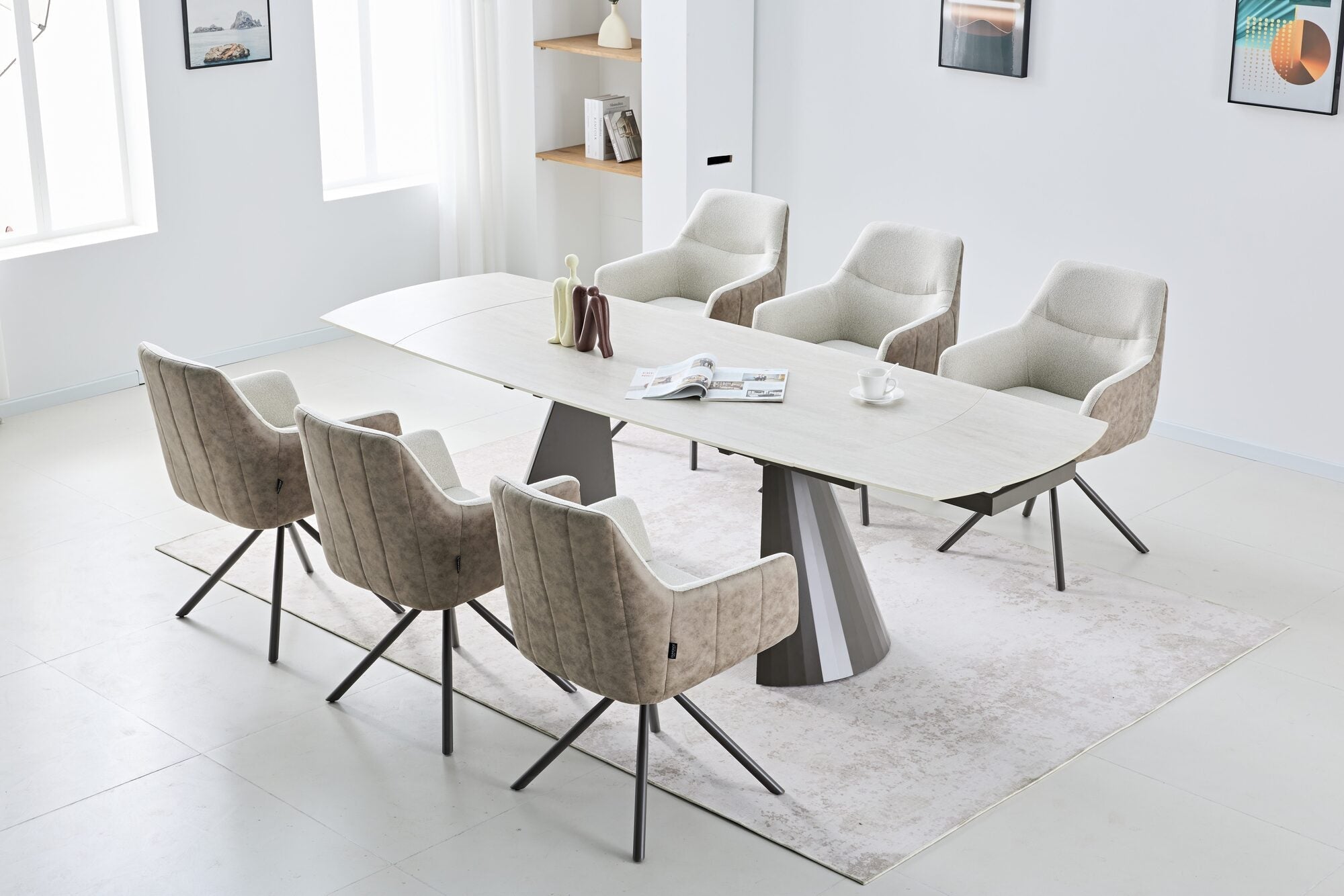Set masa extensibila dumonde Oslo 180-260x90 cm + 6 scaune Noble 59x65 cm