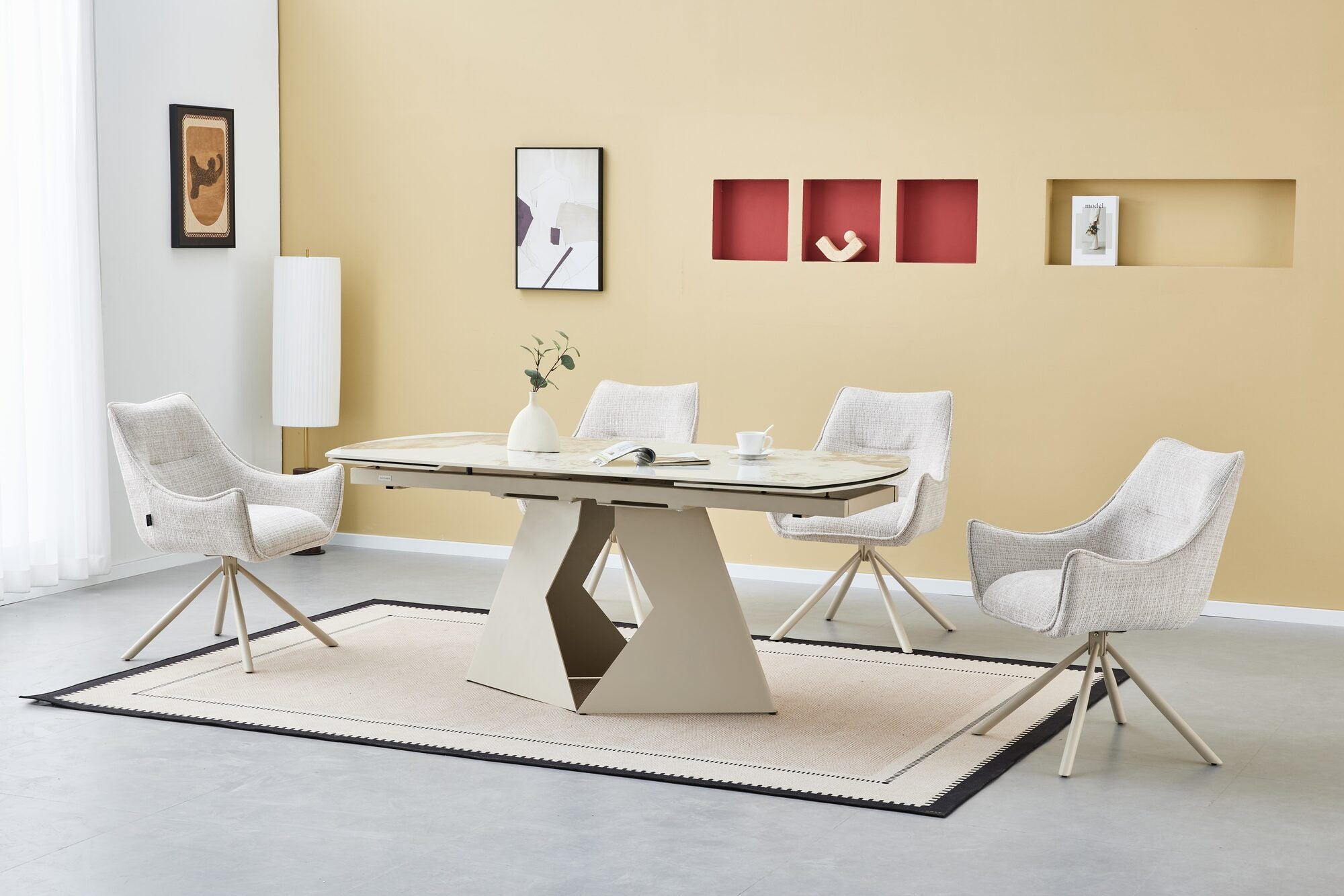Set masa extensibila dumonde  Brass 180-260x90 cm + 6 scaune Loft 61x64 cm
