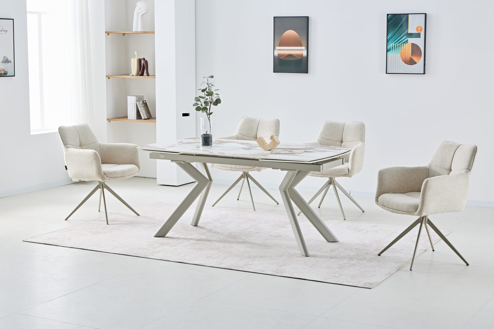 Masa extensibila dumonde cu picioare metalice si blat ceramic Solis 160-240x90 cm
