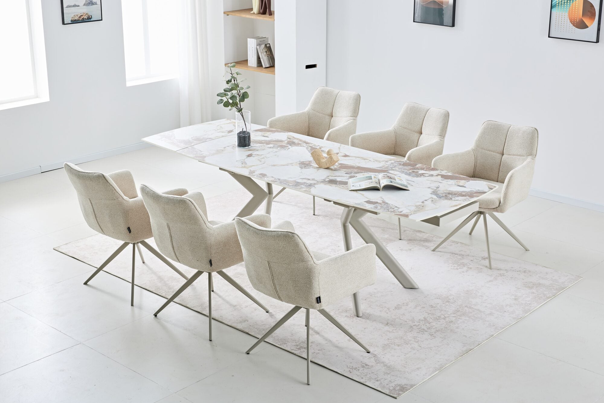 Set masa extensibila dumonde Solis 160-240x90 cm + 6 scaune Guido 62x84 cm
