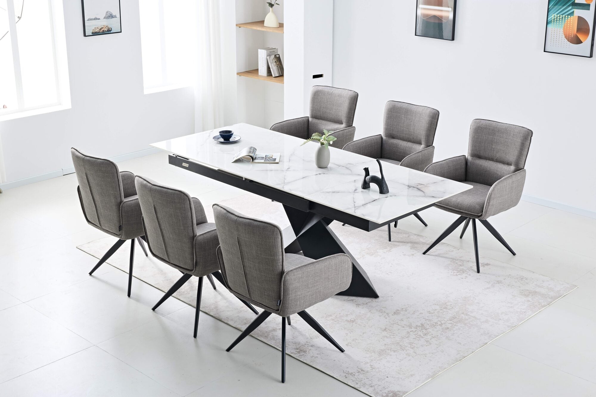 Set masa extensibila dumonde Noema 160-220x90 cm + 6 scaune Flow 59x64 cm
