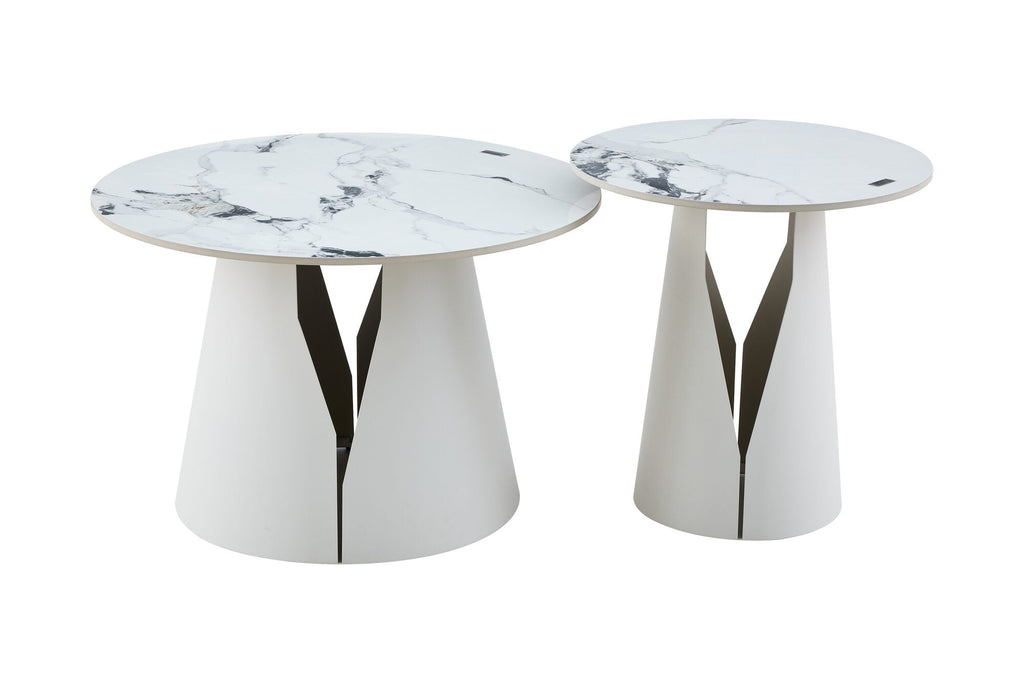 Set 2 mese dumonde cu picioare metalice si blat ceramic Marble 70x70 cm