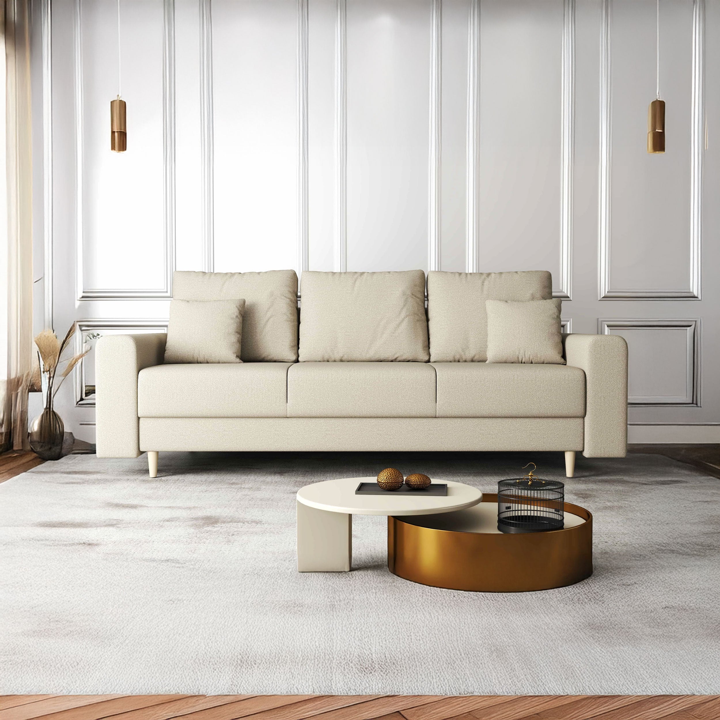 Canapea extensibilă dumonde cu ladă de depozitare si sezut confortabil din spuma high-density, Kronos Enjoy Camel 210x100 cm