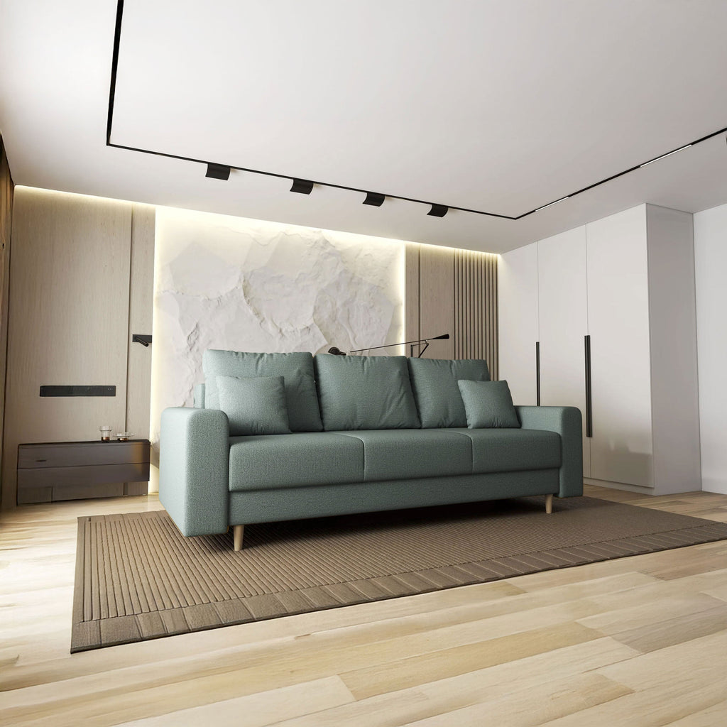 Canapea extensibilă dumonde cu ladă de depozitare si sezut confortabil din spuma high-density, Kronos Enjoy Mint 210x100 cm