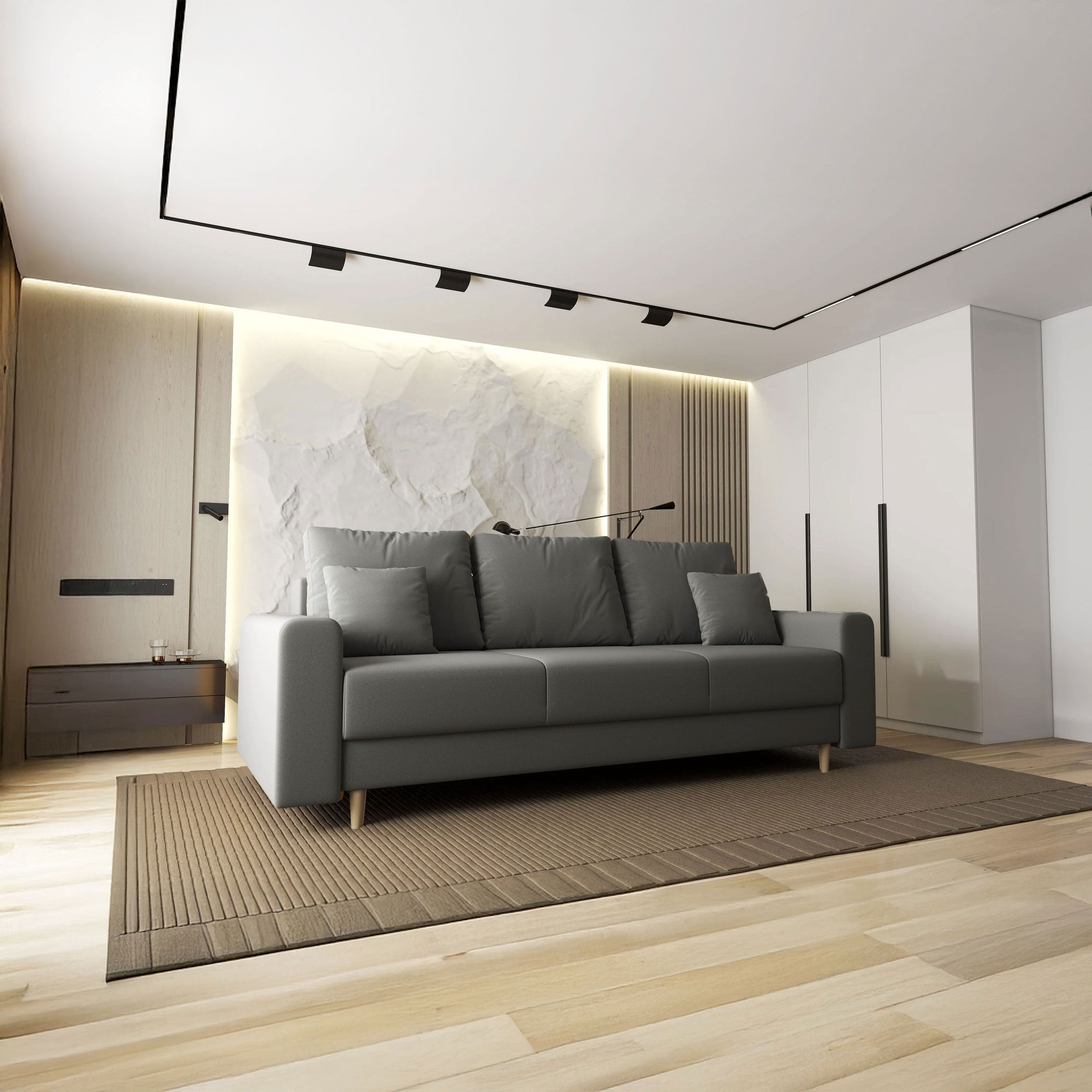 Canapea extensibilă dumonde cu ladă de depozitare si sezut confortabil din spuma high-density, Kronos Royal Gri 210x100 cm