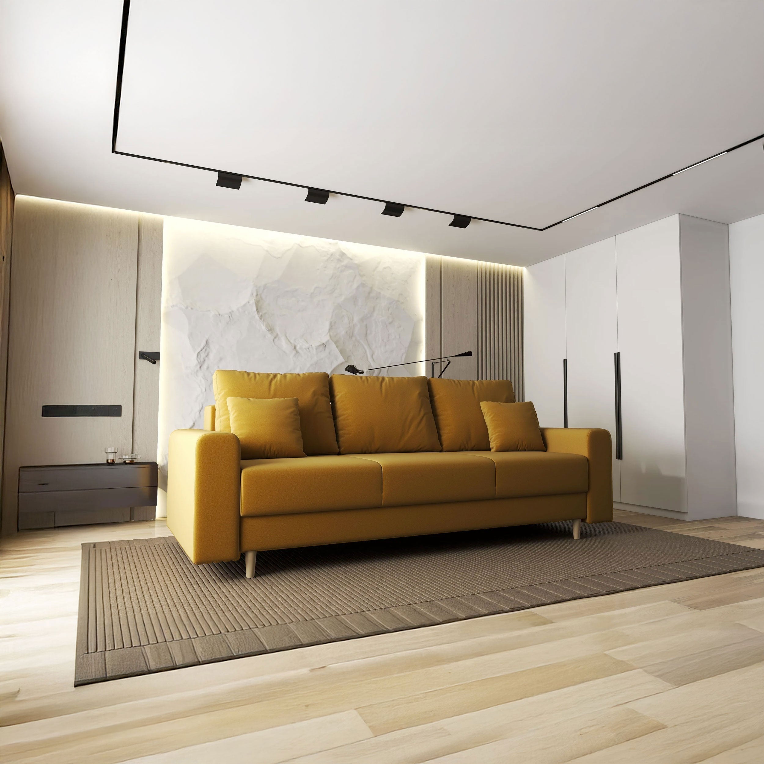 Canapea extensibilă dumonde cu ladă de depozitare si sezut confortabil din spuma high-density, Kronos Royal Mustar 210x100 cm