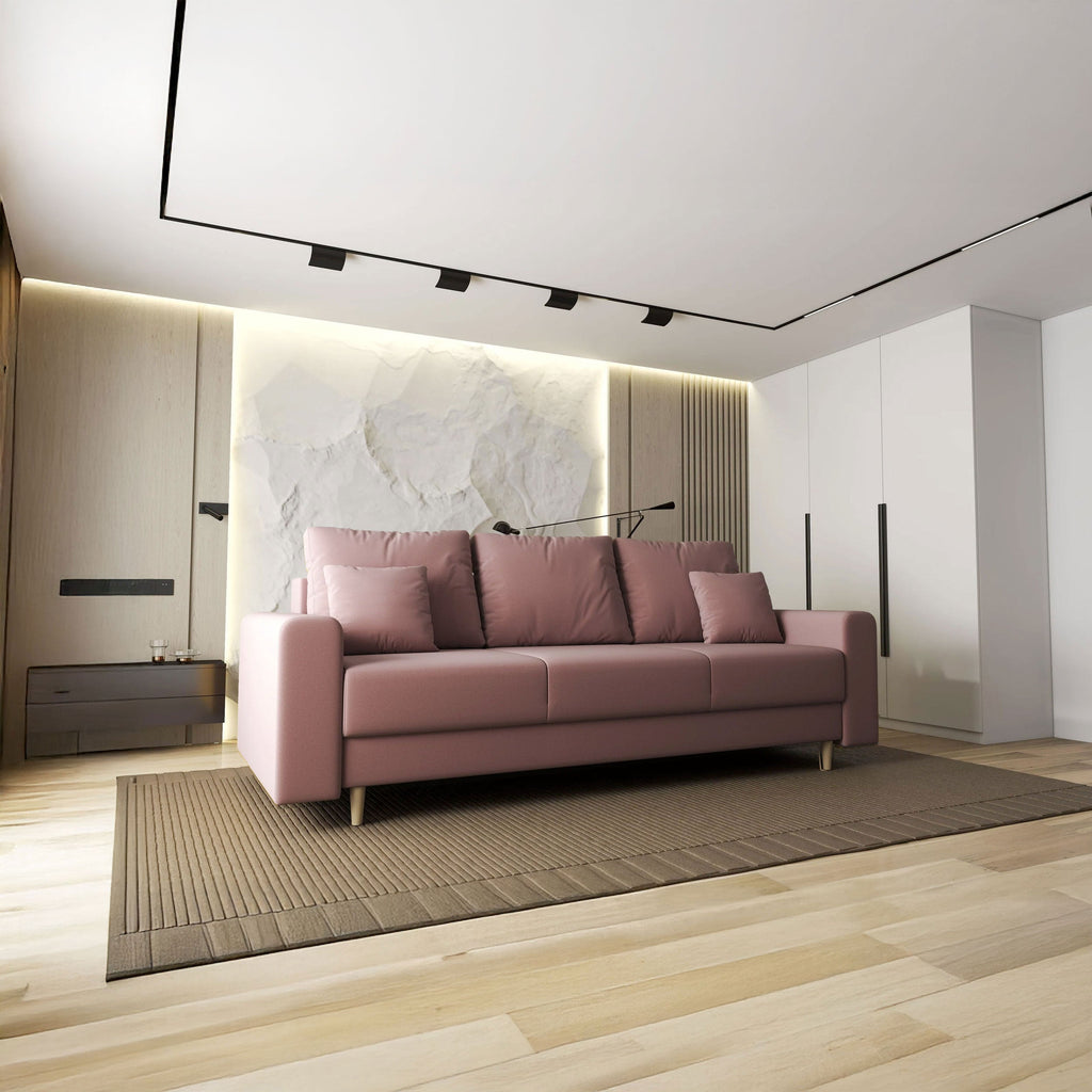 Canapea extensibilă dumonde cu ladă de depozitare si sezut confortabil din spuma high-density, Kronos Royal Roz 210x100 cm