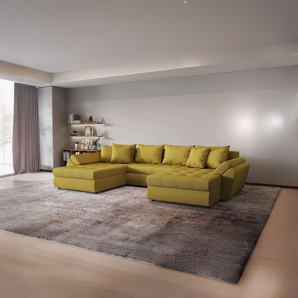 Colțar extensibil dumonde cu ladă de depozitare si sezut confortabil din spuma high-density, Loana U Enjoy Melon 355x185 cm