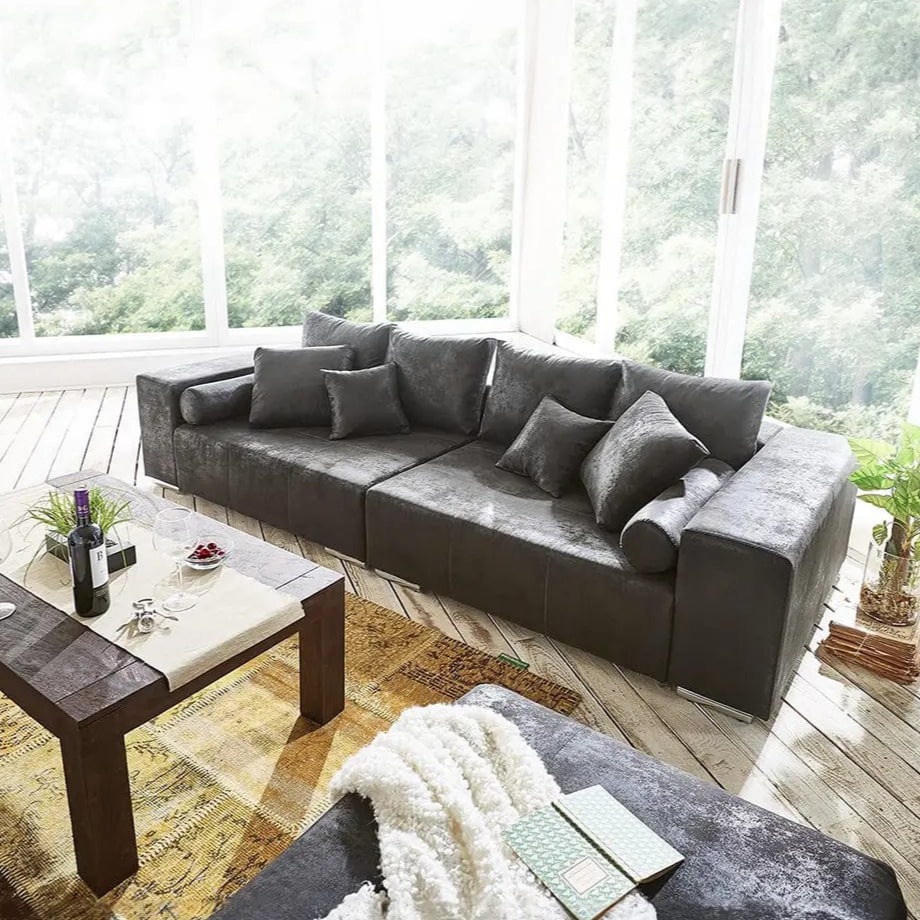 Canapea extensibilă dumonde cu ladă de depozitare si sezut confortabil din spuma high-density, Marbela Madagaskar Grey XXL 295x100 cm
