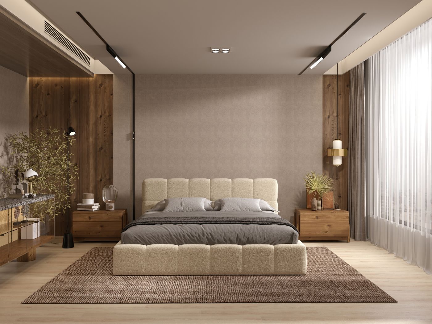 Pat dormitor dumonde, tapitat bej, Barcelona 180x200 cm, somiera rabatabila inclusa, spatiu depozitare