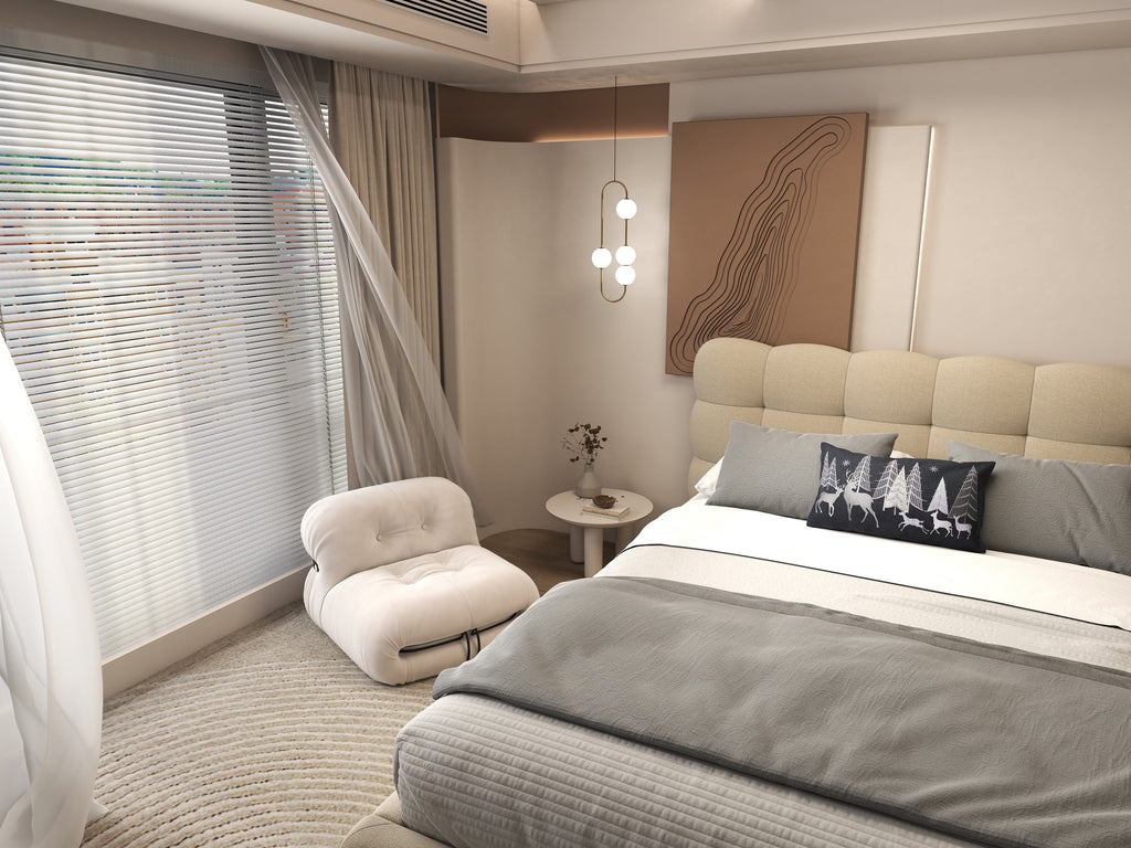 Pat dormitor dumonde, tapitat bej cu LED, "floating bed" Cloud 160x200 cm, somiera inclusa