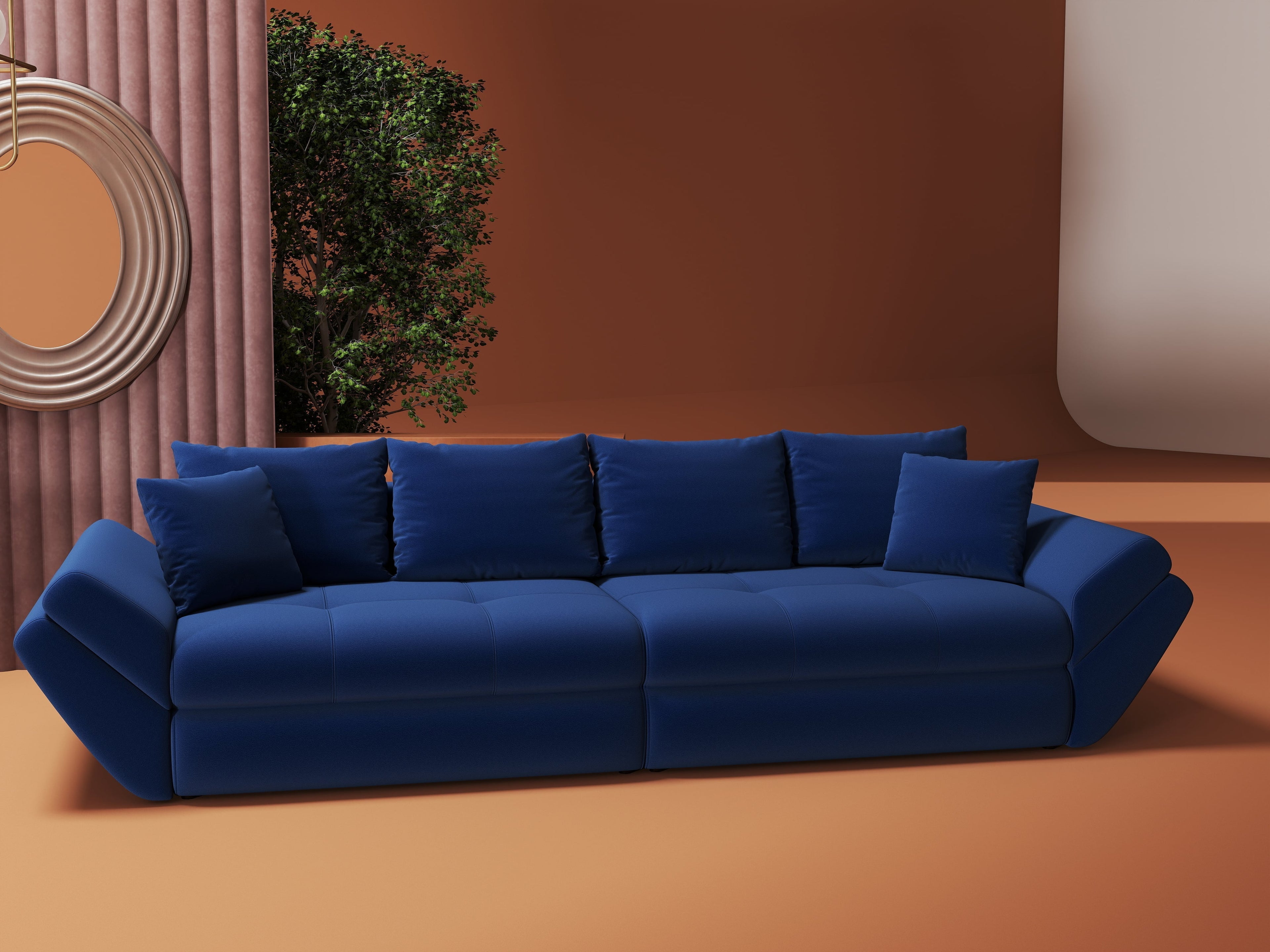 Canapea extensibilă dumonde cu ladă de depozitare si sezut confortabil din spuma high-density, Loana Royal Albastru 300x100 cm