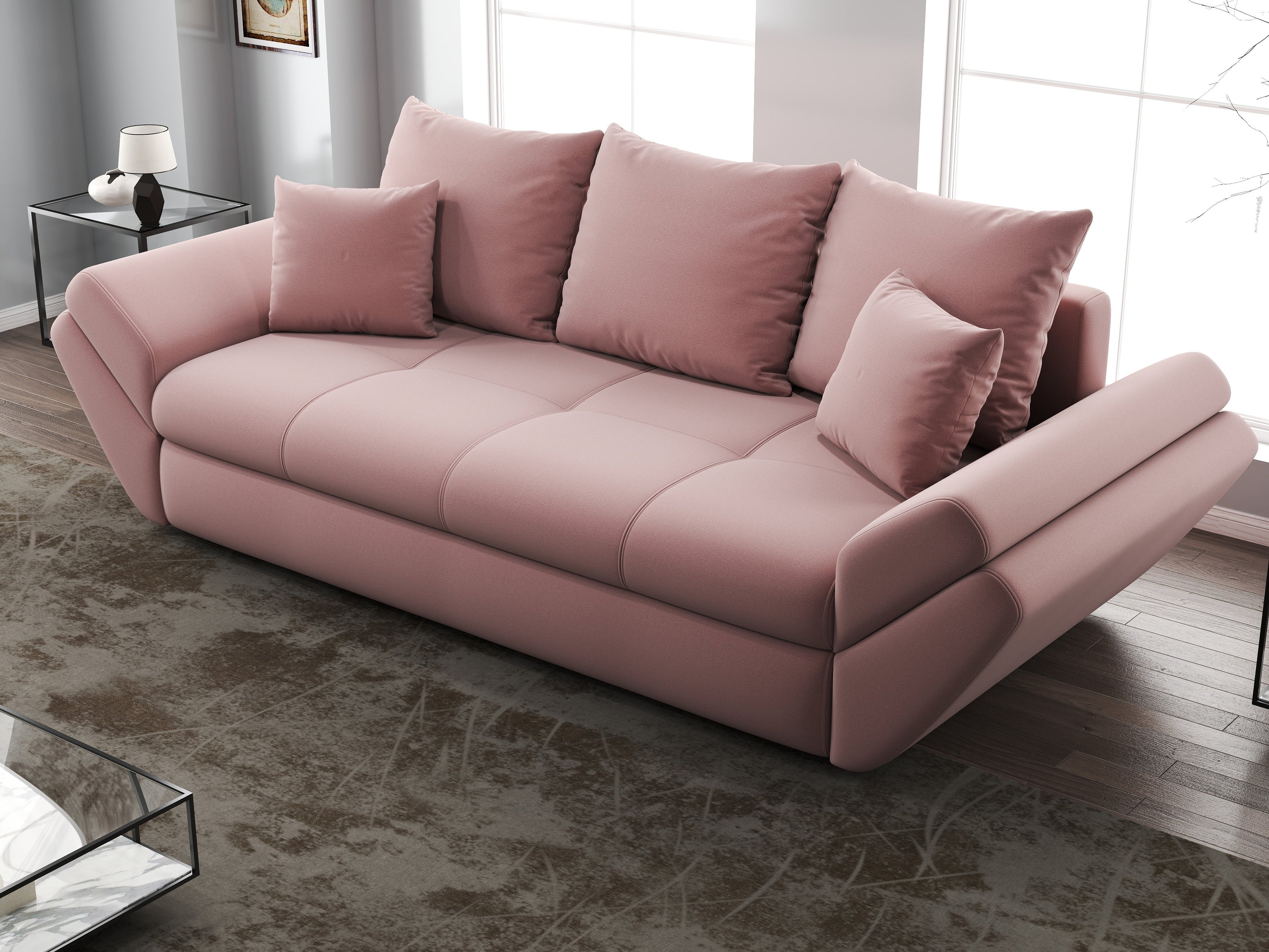 Canapea extensibilă dumonde cu ladă de depozitare si sezut confortabil din spuma high-density, Loana Royal Pink 250x100 cm