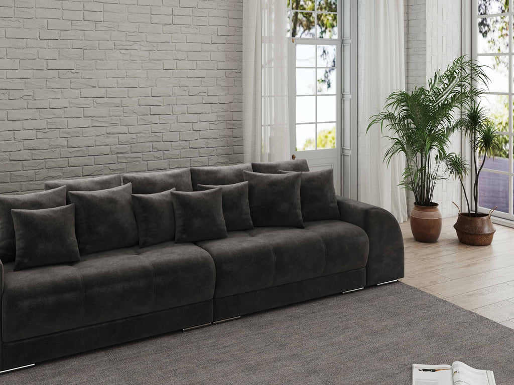 Canapea extensibilă dumonde cu 2 lăzi de depozitare si sezut confortabil din spuma high-density, Verona Tobago Anthracit 310x100 cm