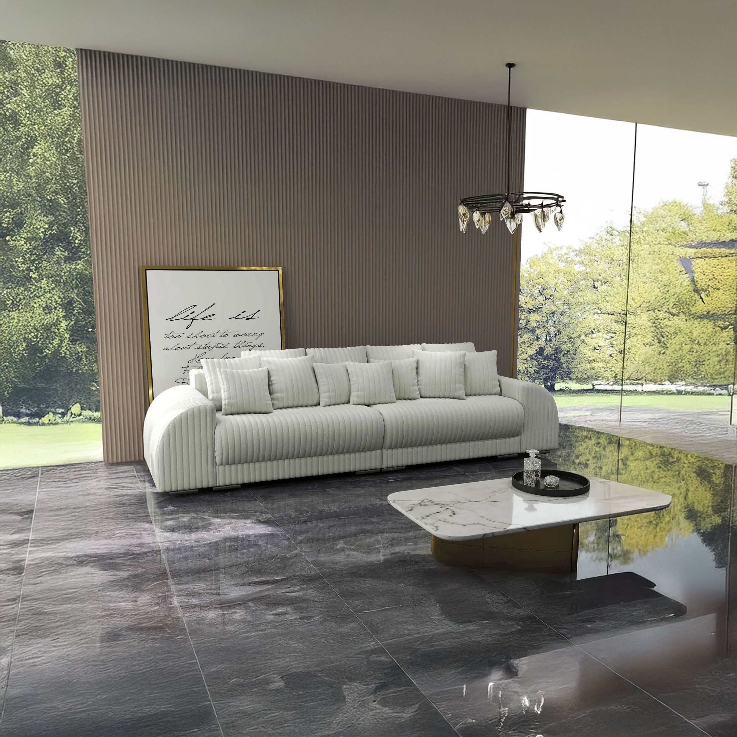 Canapea extensibilă dumonde cu 2 lăzi de depozitare si sezut confortabil din spuma high-density, Verona Ambiance Ivory 310x100 cm