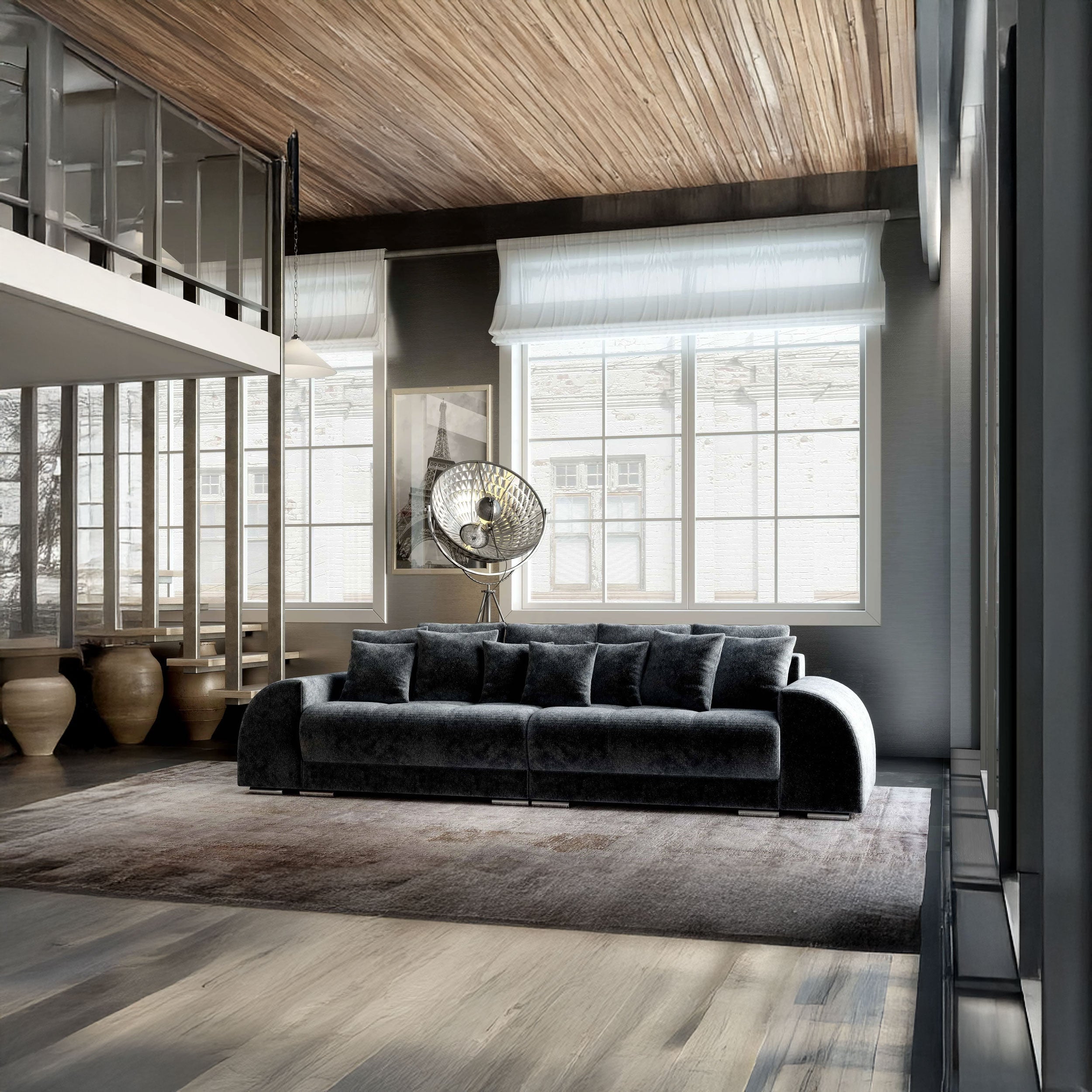 Canapea extensibilă dumonde cu 2 lăzi de depozitare si sezut confortabil din spuma high-density, Verona Euphoria Grafit 310x100 cm